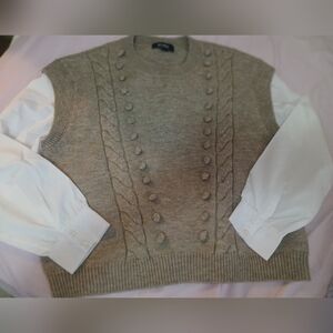 BCBG Cable Knit Sweater Vest with White Sleeves